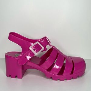 Jelly sandals hot pink chunky heel size 9